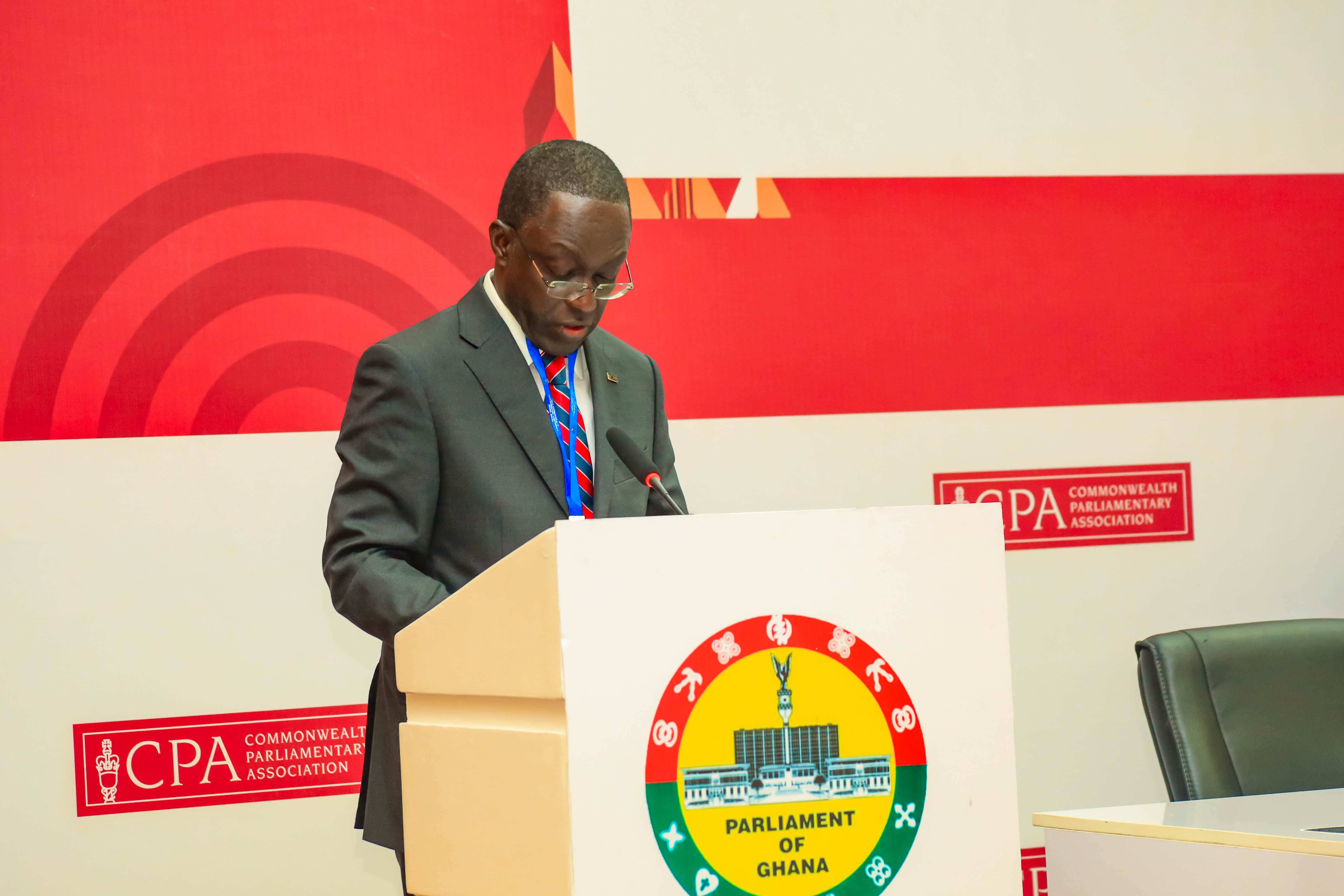 SOCATT Ghana 2023 host Cyril Nsiah, Clerk of the Parliament of Ghana addressing attendees